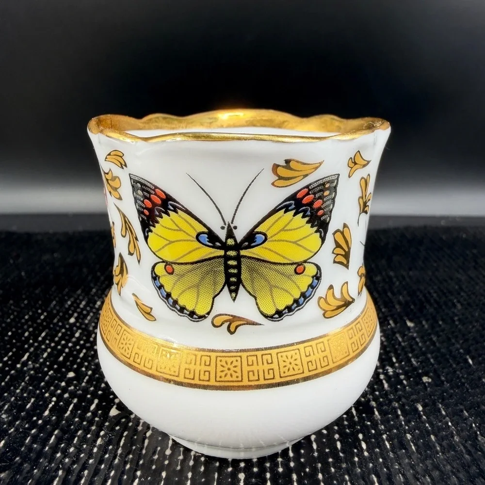 CC&T Butterfly Porcelain Espresso Cup and Saucer Set Gold Gilt Trim Demitasse‎